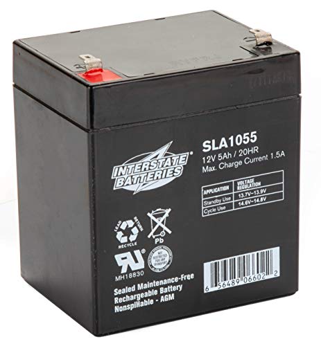 Interstate Batteries 12V 5Ah Battery (SLA1055) - SLA/AGM Replacement Battery for Alarm Systems, Security, Garage Door Openers for Chamberlain, Genie, Liftmaster, Craftsman, Workhorse (F1 Terminals)