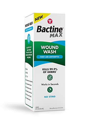 Bactine MAX First Aid Wound Wash - Pain Relief Antiseptic Liquid Kills 99.9% of Germs - Pain + Itch Relief for Minor Cuts & Scrapes, Burns & Bug Bites - First Aid Solution - 8 fl oz