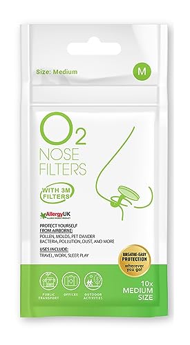 O2 Nose Filters with 3M Filtration | Nasal Dilators for Pet Dander, Allergy Relief, Dust, Travel, Pollution and Snoring | Clear Breathable Nose Plugs | Size Medium | Pack of 10 Nostril Vents