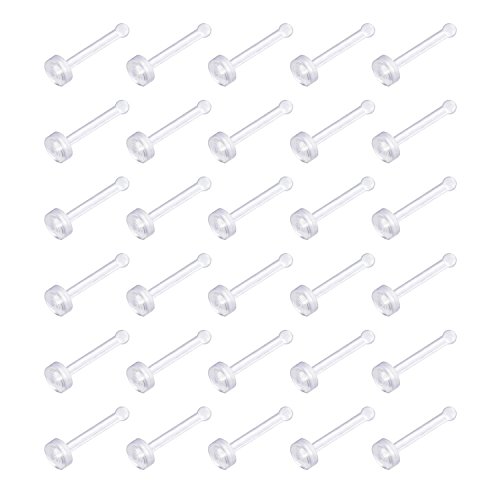 vcmart Clear Nose Rings-30pcs 18G Clear Acrylic Nose Rings Bioflex Studs Screw Retainer with Flat Top Body Piercing Jewelry for Men Women