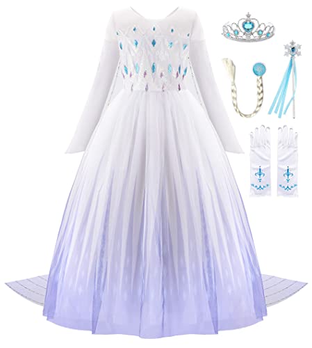 JerrisApparel Girl Princess Costume Snow Party Dress Halloween Cosplay Dress up (5, White with Accessories)