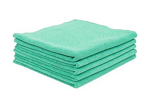 The Rag Company - The Pearl - Professional Microfiber Detailing Towel for Ceramic Coating Leveling and Sealant Removal, Safe and Scratch-Free with No Tags, 320GSM, 16in x 16in, Green (5-Pack)