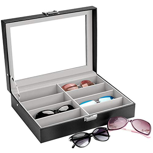 Oyydecor Carbon Fiber Sunglasses Organizer for Women Men, Eyeglasses Collector Eyewear Display Case Storage Box,Sunglasses Case (Black, 8 Compartments)