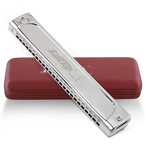East top Tremolo Harmonica Key of G, 24 Holes Professional Tremolo Mouth Organ T2406S Harmonica For Adults, Professionals and Students