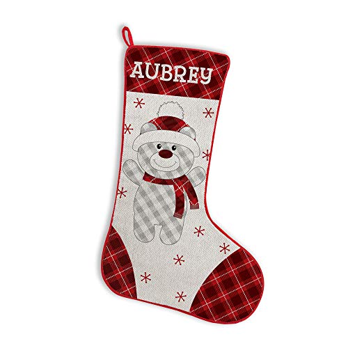 Let's Make Memories - Personalized Plaid Traditional Christmas Stocking - Whimsical Winter Holiday Characters for Entire Family - Match Their Style & Personality - 7.5'x19' - Bear