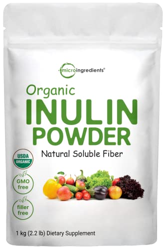 Organic Inulin FOS Powder (Jerusalem Artichoke), 2.2 Pounds (35 Ounce), Quick Water Soluble, Prebiotic Intestinal Support for Colon and Gut Health, Natural Fibers for Smoothie & Drinks, Vegan Friendly