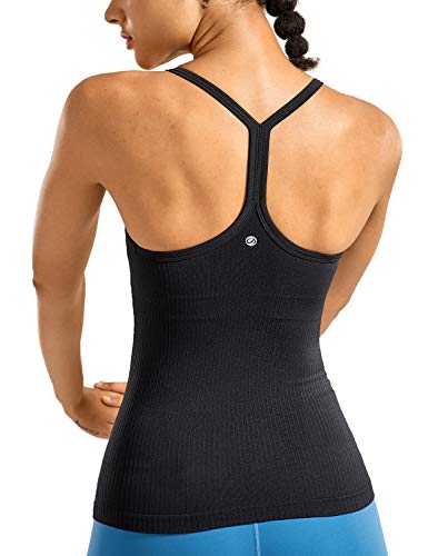 CRZ YOGA Seamless Workout Tank Tops for Women Racerback Athletic Camisole Sports Shirts with Built in Bra Black Medium
