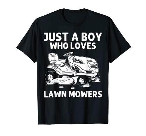 Funny Lawn Mowing Gift Boys Kids Lawn Mower Farm Gardening T-Shirt