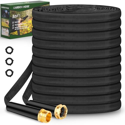 Toolasin Garden Hose 50FT, Non-Expanding Sturdy & Lightweight Water Hose, No-Kink, Tough & Flexible Hose, Crush-Proof for Yard, Lawn, Outdoor, Car Wash, Marine and Camper