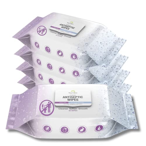 Nurture Antibacterial Body & Hand Wipes | Alcohol-Free Antiseptic Wet Sanitizer Towelettes for Germ Removal, Disinfecting Skin, Sanitizing Hands | Natural Moist Cleaning Cloths | Adults & Baby