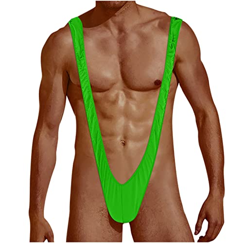 Sexy Borat Mankini for Men V Sling Underwear Stretch One Piece Bodysuit Swimsuit Y Suspender Party Costume Green