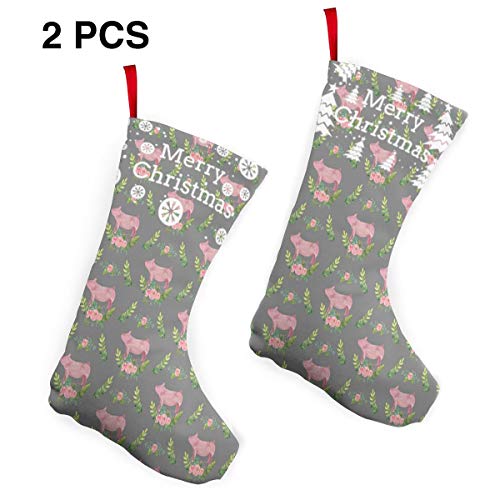 Pink Pigs Roses Personality Christmas Stockings 2 Pcs Set 12'' for Everyone One Size