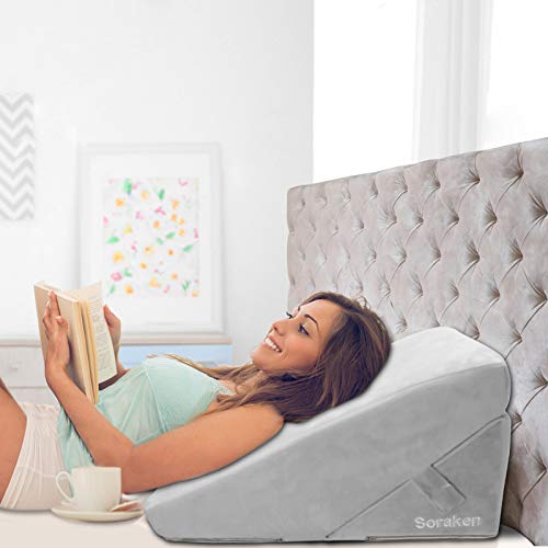 Bed Wedge Pillow, Adjustable 9 &12 Inch Wedge Pillow for Sleeping, Memory Foam Wedge Pillow with Removable Cover, Folding Incline Cushion for Legs and Back Support, Acid Reflux, Anti Snoring, Reading