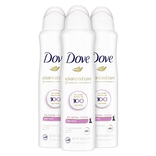 Dove Antiperspirant Deodorant Dry Spray No White Marks Clear Finish Invisible 48-Hour Sweat and Odor Protecting Deodorant for Women, 3.8 Ounce (Pack of 3)