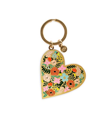 RIFLE PAPER CO. Floral Heart, 2.4' L x 1.75' W, Enamel Keychain Charm, 1' Key Ring, Vibrant Floral Blooms Printed in Full Color with a Polished, Glossy Finish