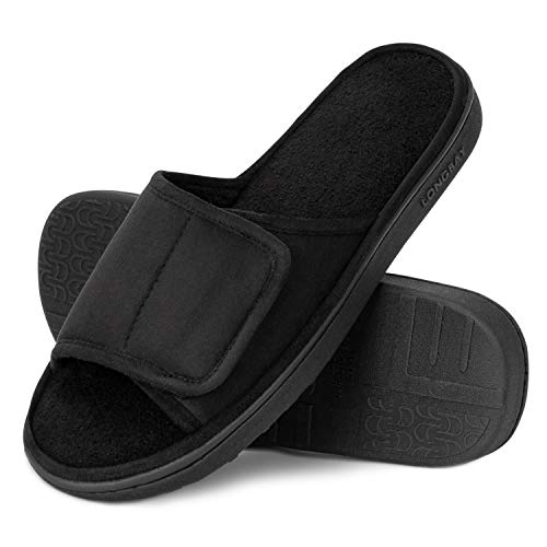 LongBay Men's Comfy Memory Foam Slide Slippers Breathable Micro Suede House Shoes (Medium / 9-10 D(M) US, Black)