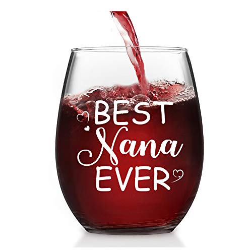 Grandma Gift - Best Nana Ever Stemless Wine Glass 15 Oz, Unique Nana Wine Glass for Grandma Grandmother Grandma To Be Nana Mimi Gigi, Great Gift Idea for Christmas Birthday Mother’s Day Retirement