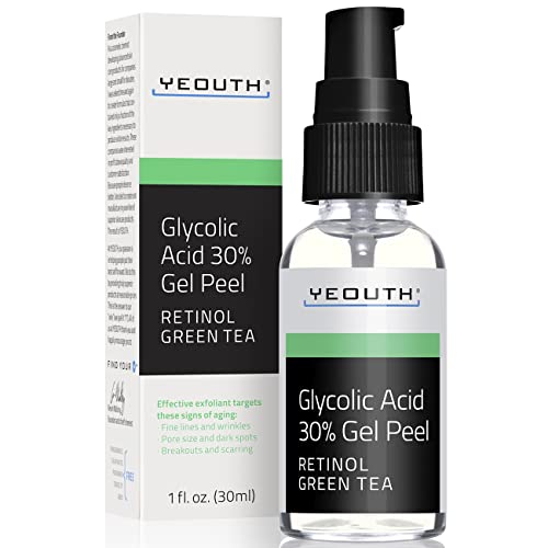 Glycolic Acid Peel for Face Professional 30% Gel with Retinol & Green Tea, Chemical Peel at Home for Wrinkles, Dark Spots & Acne, Skin Care Liquid Exfoliant by YEOUTH