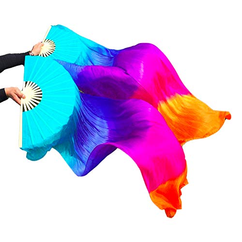 Nimiman womens 1 Pair(Left+Right) Silk Belly Dance Fan Veil 1.8m Classical Colors((Dark) Blue+Purple+Rose+Orange)