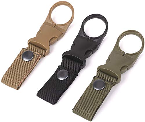 F Flammi 3Pcs Hanging Buckle Portable Water Bottle Ring Holder Mineral Water Bottle Clip for Backpack Belt Outdoor Camping Hiking Traveling (Mixed Color)