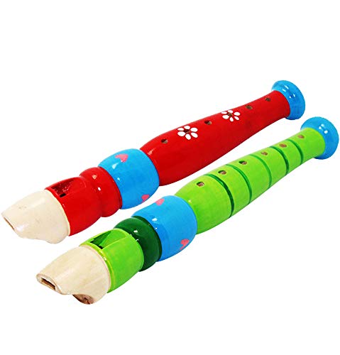 2 pcs Small Wooden Recorders for Toddlers, Colorful Piccolo Flute for Kids,Learning Rhythm Musical Instrument,Sealive Baby Early Education Music Sound Toys for Autism or Preschool Child (Random Color)