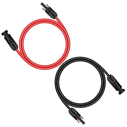 iGreely 1 Pair 6 Feet Black + 6 Feet Red 10AWG(6mm²) Solar Panel Extension Cable Wire with Female and Male Connectors