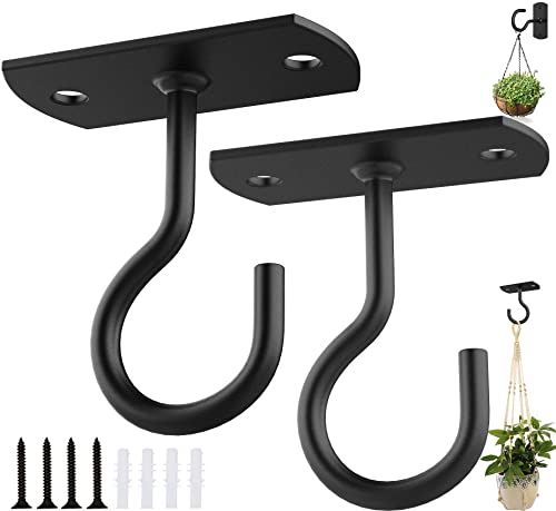 Ceiling Hooks for Hanging Plants 2Pack 2.5in,Wall Mount Hangers Plant Hooks,Wall Hooks for Plants,Lights,Planters,Lanterns,Hanging Bird Feeders,Wind Chimes,indoor&Outdoor Decoration Hooks Black