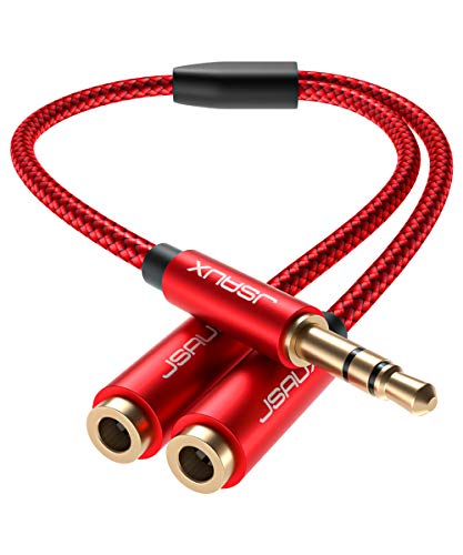 JSAUX Headphone Splitter, Audio Splitter 3.5mm Male TRS to 2 Dual 3.5mm Female Adapter Nylon-Braided Stereo Y Aux Cable Splitter for iPhone, Samsung, Tablets, Laptop, Playstation and More [Red]…