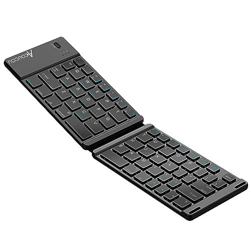 Acoucou Mini Bluetooth Keyboard Wireless Foldable Keyboard, Rechargeable Bluetooth Keyboard Portable Pocket Size Keyboard, Compatible with MAC/iOS, Windows, Android Smartphones, Tablets, Laptops etc.