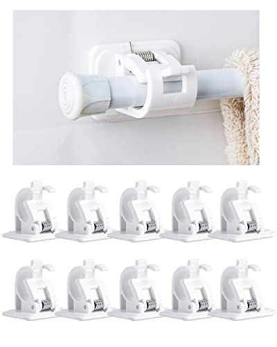 Self Adhesive Curtain Rod Bracket Holder, 10pcs No Drill Fixing Rod Holder Curtain Pole Wall Brackets Towel Rod Hooks for Home Bathroom and Hotel Use