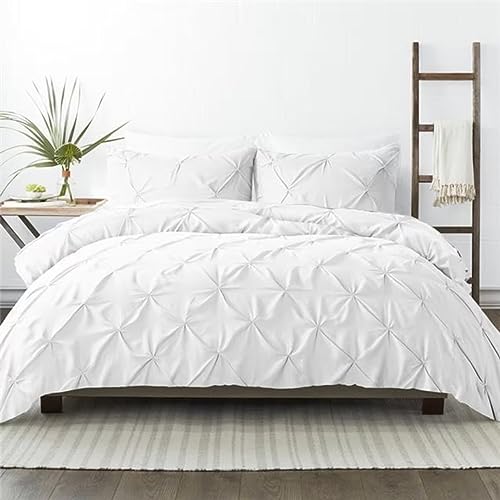 Kotton Culture 600 TC 3 Piece Pinch Pleated Duvet Set - 100% Egyptian Cotton Comforter Cover with Zipper Closure & Corner Ties | Plush Pintuck Bedding with 2 Pillow Shams (Queen/Full, White)