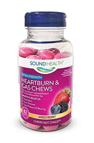 SoundHealth Extra Strength Heartburn & Gas Relief Chews, Mixed Berry Flavor, 82 Count Bottle