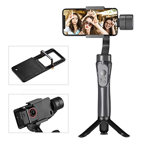 Andoer 3-Axis Handheld Gimbal Stabilizer Built-in Lithium Battery with Mini Tripod Stand Sports Camera Adapter Plate Compatible with iPhone Samsung Huawei Xiaomi Smartphone GoPro 4/5/6/7