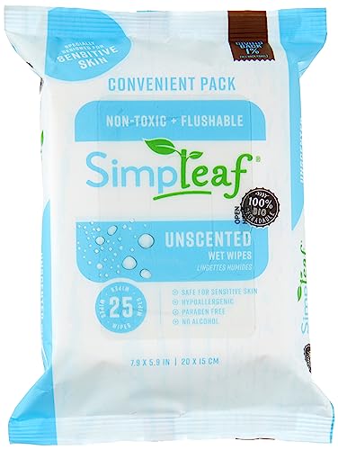 Simpleaf Unscented Flushable Wet Wipes - Eco-Friendly, Paraben & Alcohol Free - Hypoallergenic & Safe for Sensitive Skin - Safe For Septic Systems - Unscented Soothing Aloe Vera Formula (4 Pack)