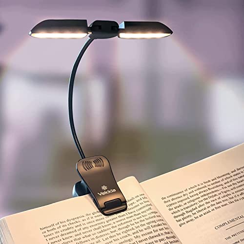 Vekkia 14 LED Rechargeable Book-Light with Clamp for Reading at Night in Bed, Warm/White , 180° Adjustable Clip on Light, Lightweight Eye Care Book Light, Perfect for Book Lovers