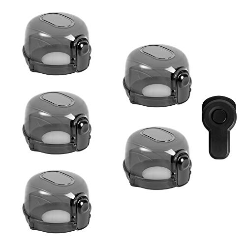 Mum & Cub 5 Pack Stove Knob Covers, Universal Kitchen Stove Knob Cover Comes with 1 Oven Lock, Gas Stove Knob Protection Locks for Child Baby Kids Safety, Black