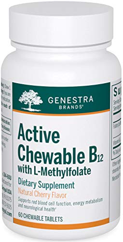 Genestra Brands Active Chewable B12 with L-Methylfolate | Chewable Vitamin B12 and Folate Supplement | 60 Chewable Tablets | Natural Cherry Flavor
