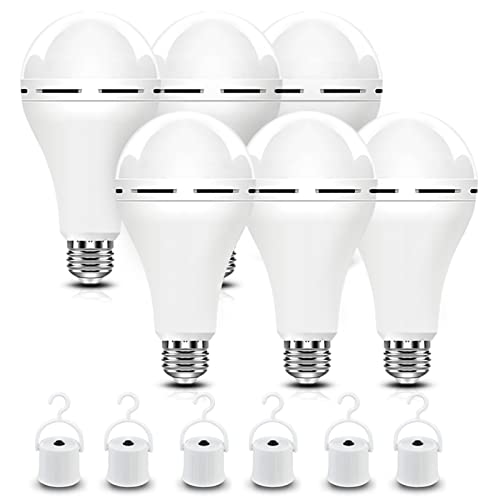 BoRccdit A21 6PK Emergency-Rechargeable-Light-Bulb, Keep Lighting During Power Outage, 12W 6500K LED 65W Equivalent Light Bulbs, 1200 mAh Battery Backup Light Bulbs for Home Power Failure