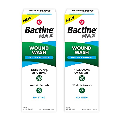 Bactine Max Antiseptic First Aid Wound Wash, Kills 99.9% of Germs* from Minor Cuts, Scrapes and Burns with No-Sting, 8 fl oz, 2 Pack