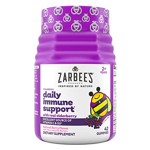 Zarbee's Elderberry Gummies for Kids with Vitamin C, Zinc & Elderberry, Daily Childrens Immune Support Vitamins Gummy for Children Ages 2 and Up, Natural Berry Flavor, 42 Count