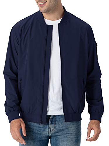 Rdruko Men's Bomber Jacket Lightweight Casual Stylish Fashion Jacket Wind Breakers Softshell(Navy, US L)