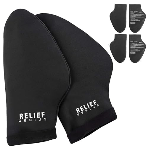 Relief Genius Hand Ice Pack – Cold Therapy for Hands - Ice Gloves for Chemo, Neuropathy, Arthritis, Injuries and Working Hands – Includes 2 Mittens and 4 Reusable and Flexible Gel Ice Packs S/M Black