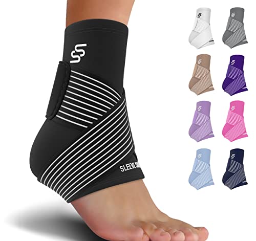 Sleeve Stars Ankle Brace for Plantar Fasciitis Relief, Ankle Wrap & Ankle Support for Women & Men w/ Ankle Strap for Sprained Ankle & Heel Protectors Sleeve, Heel Brace for Heel Pain (Single/Black)