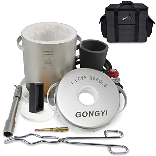 GongYi 6KG Melting Furnace Kit GMF600 Smelting Quickly Made by Full Stainless Steel 304 for Scrap Metal Recycle Gold Copper Aluminum Includes Crucible,Tongs, Ingot Mold and Carry Bag