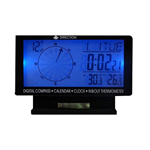 SAVEMORE4U18 4.6' LCD Digital Display Screen Car Compass,Calendar,Clock,in & Out Thermometer with Blue Backlight for Car