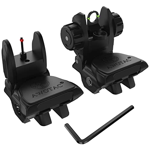 AWOTAC Polymer Black Fiber Optics Iron Sights Flip-up Front and Rear Sights with Red and Green Dots Fit Picatinny Weaver Rails