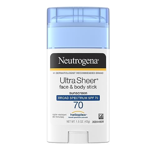 Neutrogena Ultra Sheer Non-Greasy Sunscreen Stick for Face & Body, Broad Spectrum SPF 70 UVA/UVB Sunscreen Stick, PABA-Free, 1.5 oz