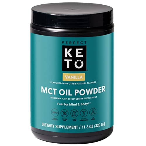 Perfect Keto MCT Oil C8 Powder, Coconut Medium Chain Triglycerides for Pure Clean Energy, Ketogenic Non Dairy Coffee Creamer, Bulk Supplement, Helps Boost Ketones, Vanilla