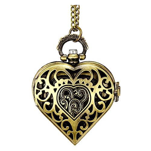 VIGOROSO Women's Pocket Watch, Heart Pendant Necklace Analogue Pocket Watches with Chain, Wedding Gifts for Her Valentines Day Gifts Ideas for Women (Bronze)