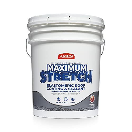 Ames Maximum Stretch - 4.6 Gallon Waterproof Sealant Membrane - Perfect For Roofing, Repairs, Concrete, EPDM & Wood - Liquid Rubber Sealer - Up To 650% Elastic - Made in USA